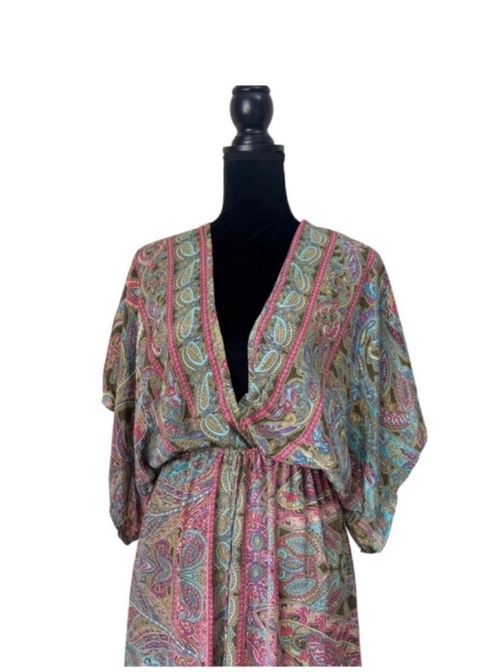 Mumey NWT silky long deep V beach cover up dress kaftan resort wear medium - Picture 3 of 16